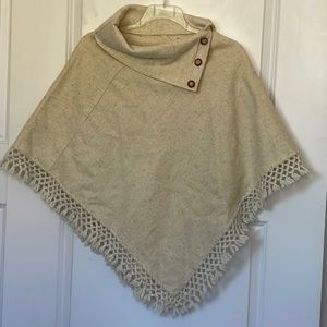 Wool Blend Cream Poncho One Size